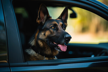 K9 police dog waiting in a car, generative ai