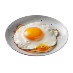 Fried eggs on a polka-dotted white plate Transparent background, Generative AI