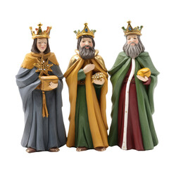 Three Magic Kings Day christmas 3d wise men came to worship the Infant Christ, brought him a gift of gold, frankincense and myrrh on isolated transparent background png. Generative ai