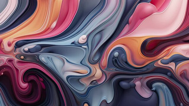 Abstract psychedelic pastel liquid material flow, motion video background, thick layers of paint movement, psychic waves, wavy fluid graphic with muted colors