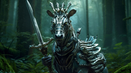 Fototapeta premium Zebra Forest Guard, digital ai art.