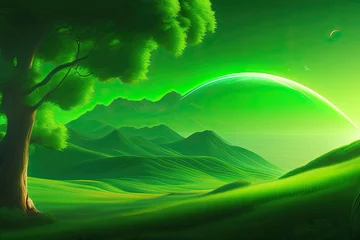 Fototapeten Green Colorful Nature Landscape Background with Copy Space. Generative AI Art © Postmodern Studio