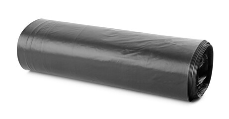 Roll of black garbage bags isolated on white
