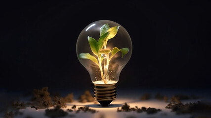 Sprout in a Light Bulb. Idea Incubator, Innovation, Original Inventions, Green and Sustainable Energy and Solutions Concept Image. Generative AI. - obrazy, fototapety, plakaty