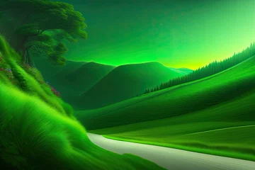 Fototapeten Green Colorful Nature Landscape Background with Copy Space. Generative AI Art © Postmodern Studio