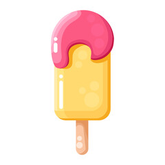 Cute glossy ice cream, tasty dessert with topping, summer food, frozen sweet food illustration.