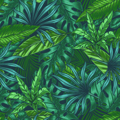 Green dense jungle seamless pattern