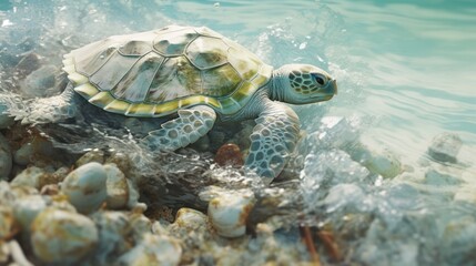 sea turtle on the pebbles, Aegean wild life