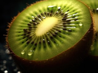close-up of a cut open Kiwi Fruit, generative ai