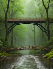 Bridge over river in the forest Generated AI Image