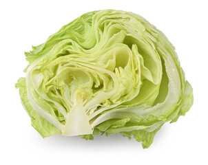 Half of fresh green iceberg lettuce isolated on white, top view