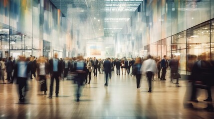 Business people at a trade fair or walking. Generative AI.