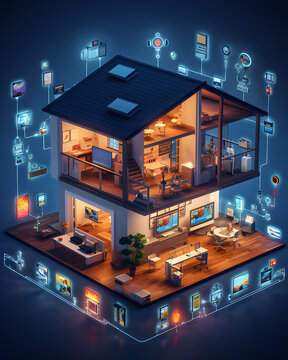 Internet of Things (IoT) applications with small computers, a person using a small single-board computer to control smart home devices, Generated AI