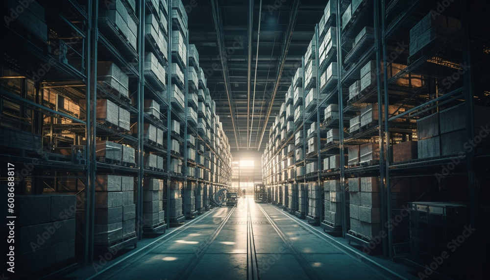 Poster in the factory storage room, a large group of objects generated by ai