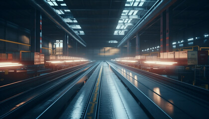 Fototapeta na wymiar Futuristic subway station illuminates city life with modern metal design generated by AI
