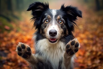 Fototapeta premium Cute Border Collie begging with paws - Generative AI