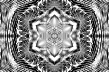 Kalejdoskop, geometryczny układ w biało czarnej kolorystyce z gwiazdą w centrum, Art Design, świetliste abstrakcjonistyczne tło