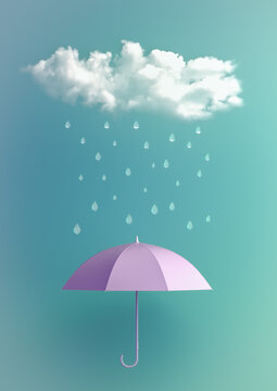 3D Render of Rain Drops Falling on Umbrella