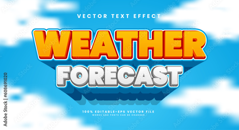 Aufkleber weather forecast 3d editable text style effect. blue elegant vector text effect.
