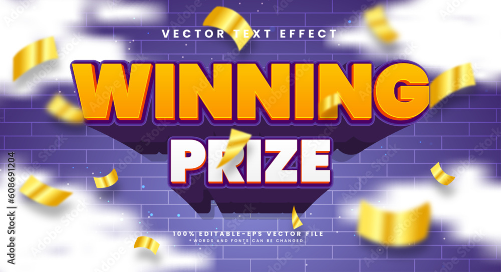 Poster winning prize 3d editable text style effect. elegant purple vector text effect.