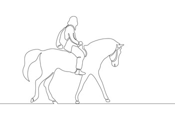 Continuous line drawing of a man are riding horses horseback riding horse riding lessons premium vector. 