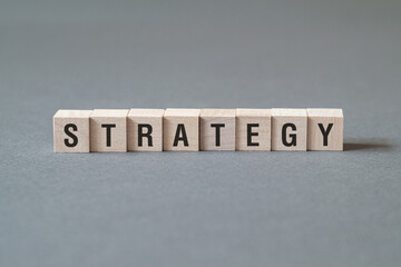 Strategy - word concept on building blocks, text