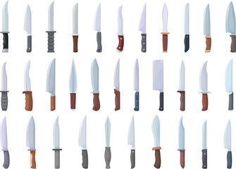 Knife icons set cartoon vector. Cutlery tool. Crime chef