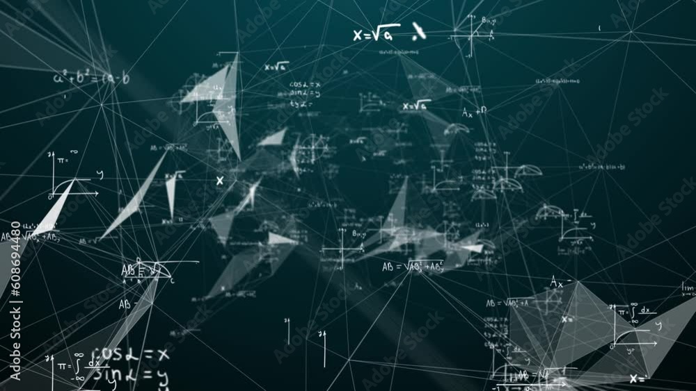 Wall mural math and physics formulae pass through the screen and fall away. animation of maths equations. fast 