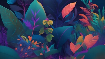 Colorful Plants illustration, Vector Art Style. generative ai