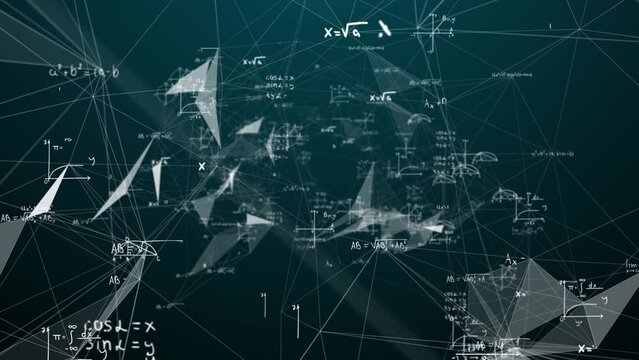 Math and physics formulae pass through the screen and fall away. Animation of maths equations. Fast movement of plexus formulas. Science, technology Genetics biology, biotechnology, chemistry, science