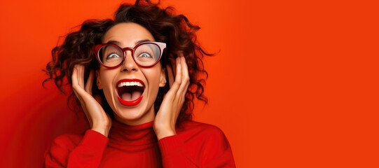 Happy woman with funny face. Comic and goofy, crazy or silly facial expression of female feeling playful. Generative AI
