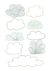 Cloud set doodle. Vector flat design. Collection of cloud for use in as logo or weather icon.