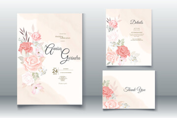 Fototapeta na wymiar Beautiful floral frame wedding invitation card template Premium Vector 