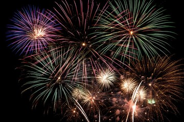 Fototapeta premium Firework Display Lighting Up the Night Sky in a Spectacular Celebration of Colors and Explosive Illumination