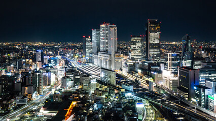 名古屋の夜景 名古屋駅周辺の高層ビル群