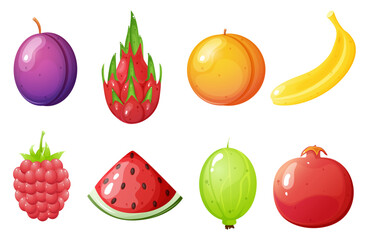 Fruits and berries cartoon illustration set isolated on white background.