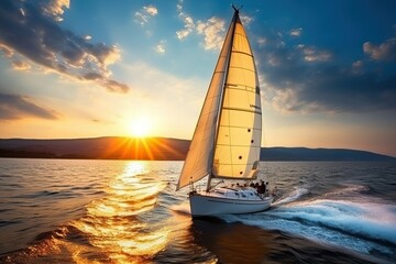 Sailing yacht race. Yachting regatta on ocean (Ai generated) - obrazy, fototapety, plakaty