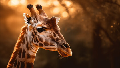 Obraz premium The majestic giraffe, a beauty in nature, looking at camera generated by AI