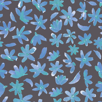 watercolor illustration seamless pattern bright summer yellow flowrs on a gray-blue background for fabric,dress,factory,cover or packaging