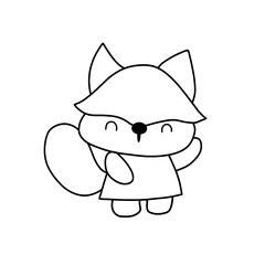 Cute fox cartoon outline, vector, illustration,Hand drawn