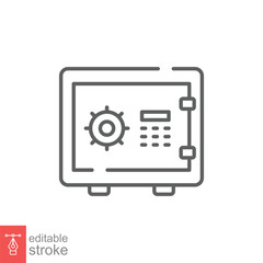 Safe box icon. Simple outline style. Safety, vault, money deposit, bank, strongbox, secure, locker concept. Thin line symbol. Vector illustration isolated on white background. Editable stroke EPS 10.