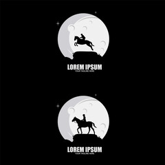 Cowboy Riding Horse Silhouette at Night logo