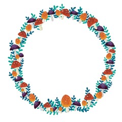 Colorful mushroom and fern watercolor illustration for decoration on natural garden and Autumn season concept.