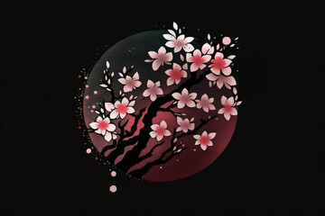 Sakura logo on black background, AI generated