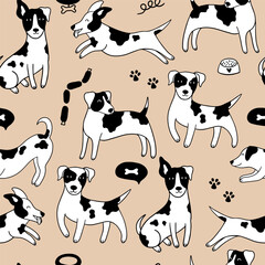 Jack Russell Terrier dog seamless pattern.