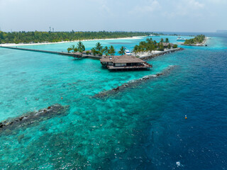 Obraz na płótnie Canvas Aerial View, Maldives, North Malé Atoll, Indian Ocean, Lankanfushi, Paradise Island with Water Bungalows