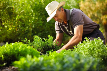 Male gardener doing some gardening in the garden. Generative ai