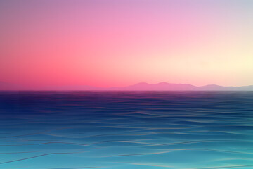Generative AI illustration of abstract background with blue wavy sea under colorful bright sundown sky
