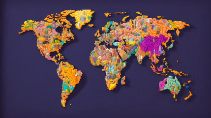 Global political map of the world, in the style of bright color palettes, stylish, regionalism, bright colors. Generative Ai. - obrazy, fototapety, plakaty