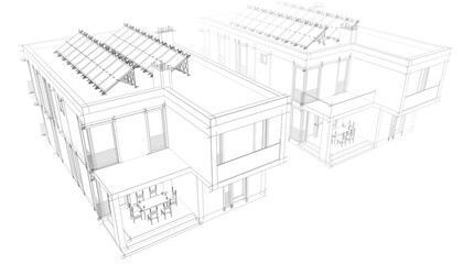 Architectural drawing of a house 3d illustration 